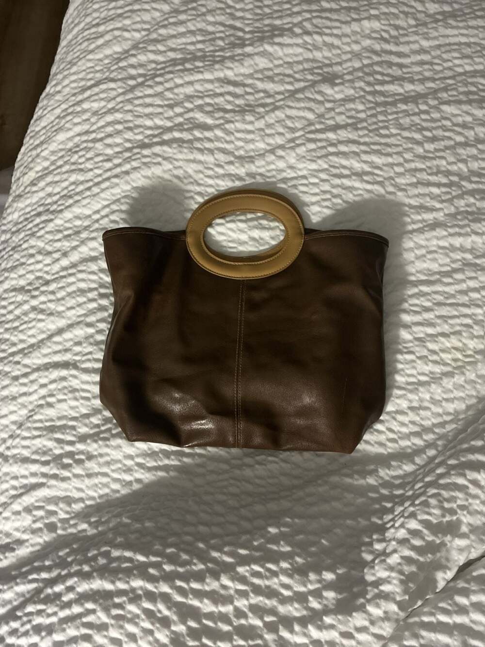 Giannini Brown Leather Tote Bag With Wooden Handles